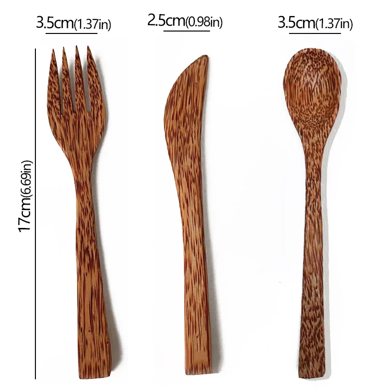 Natuurlijke kokosnoot houten handgemaakte lepel vork mes voor eten voor dessert fruitsalade mengen houten handgemaakt kokosnoot servies