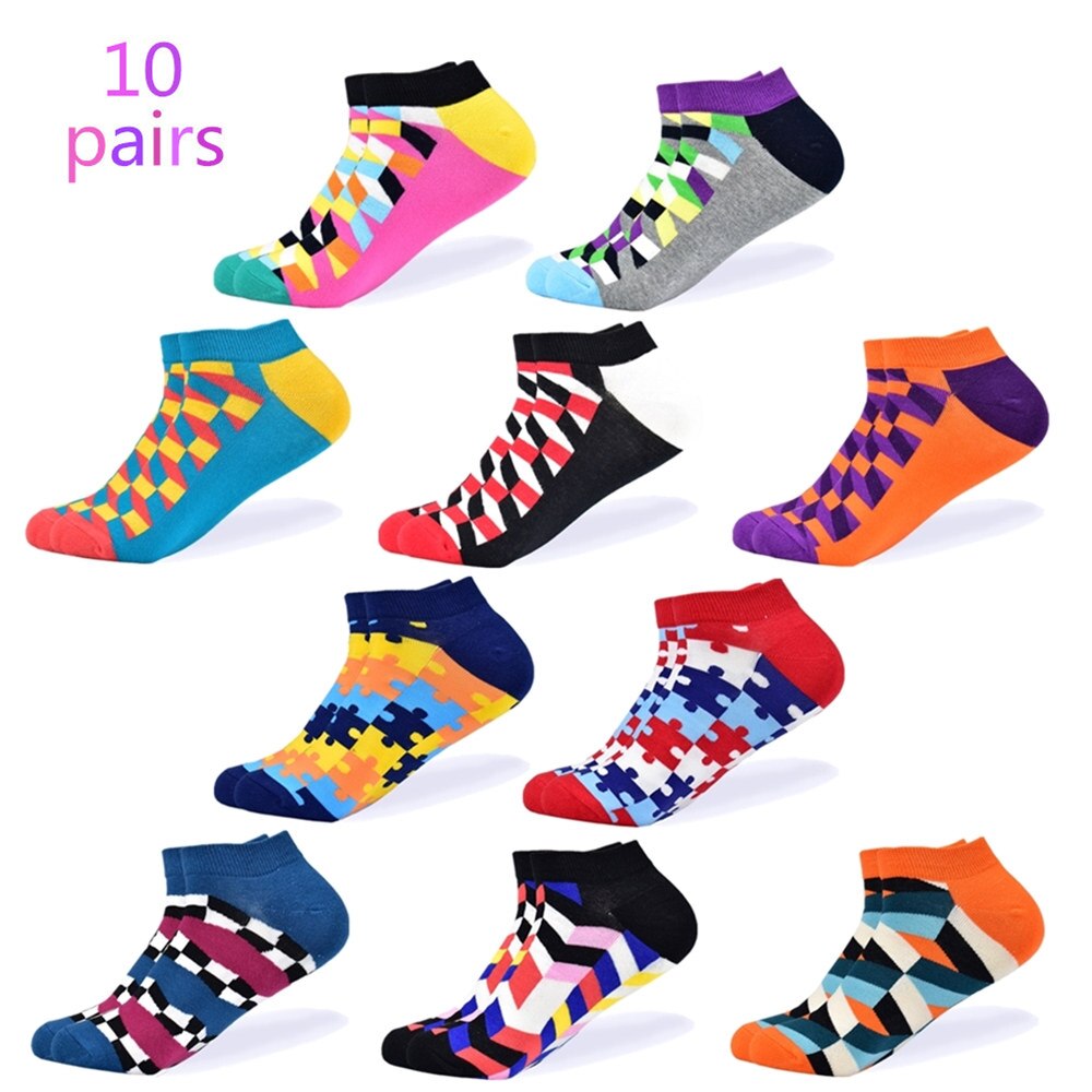 hommes chaussettes dernière décontracté bateau chaussettes court été respirant heureux couleur coton chaussettes hommes: 10 pairs of socks-2