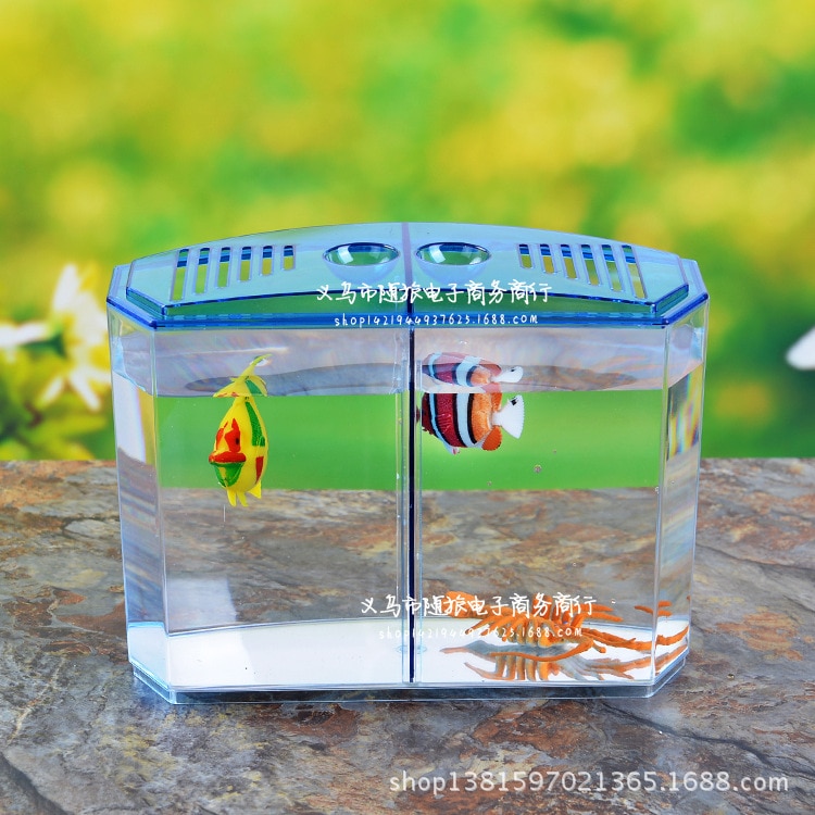 Tanque de peces Arcylic Tropical mini nano Betta para lucha, acuario, cría de dos cuencos, aislamiento Fry, incubadora, casa de tortuga, jaula para reptil