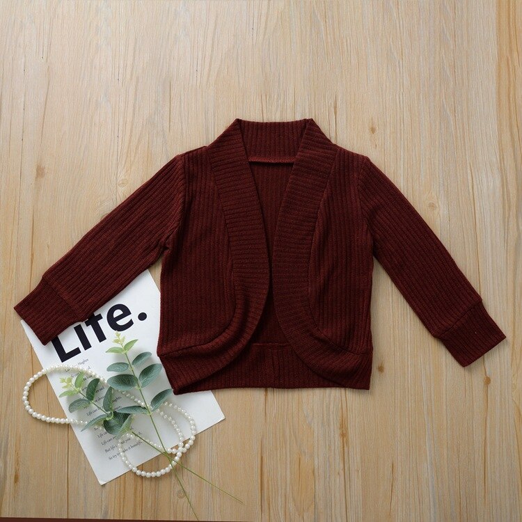Bordeaux grå sort ensfarvet baby piger børn uld frakke efterår lange ærmer strik outwear cardigans