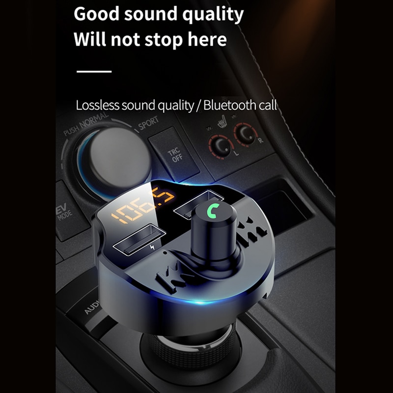 Tioodre universal bil fm-sender bluetooth 5.0 bil  mp3 spiller modulator adapter tf kort håndfri dobbel usb smartbrikke