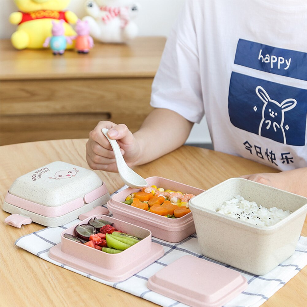 Voedselcontainer van tarwestro, voedsel bentobox, snack lunchbox voor kinderen met compartimenten lunchbox