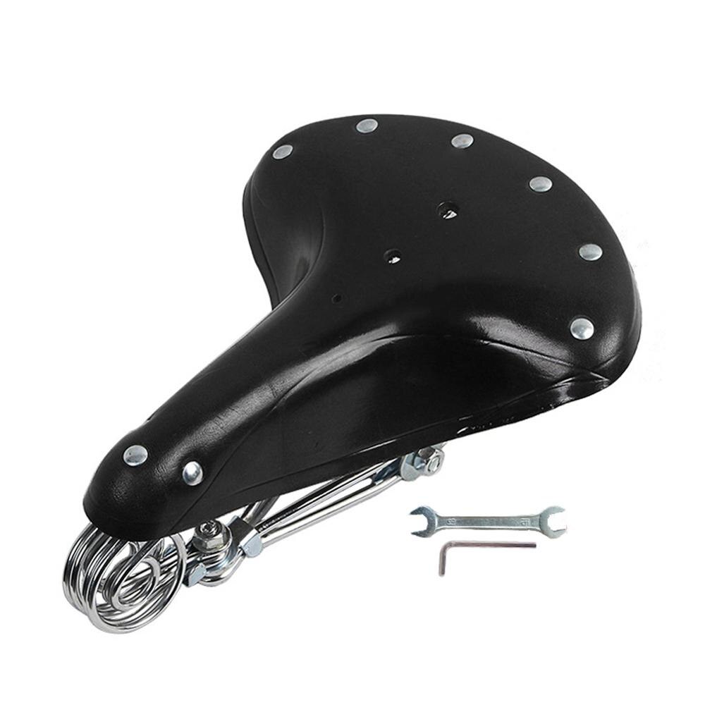 Sillín de bicicleta de cuero Retro, cojín cómodo para bicicleta de montaña, repuesto deportivo: Black