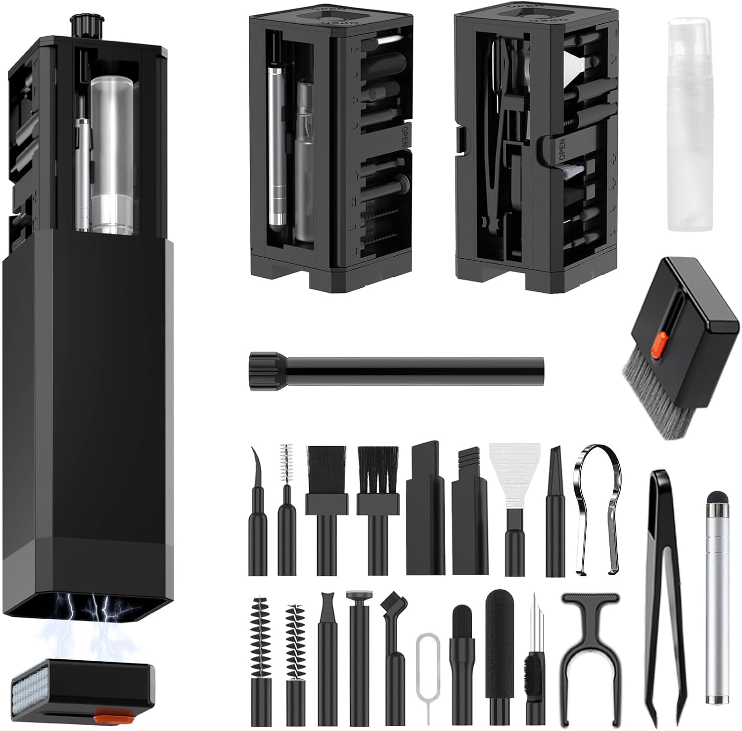 32-in-1 Keyboard Cleaning Kit For MacBook Laptop Computer Multi-Device Cleaner For Mobile Phones Airpod Earphones Camera Lens: black