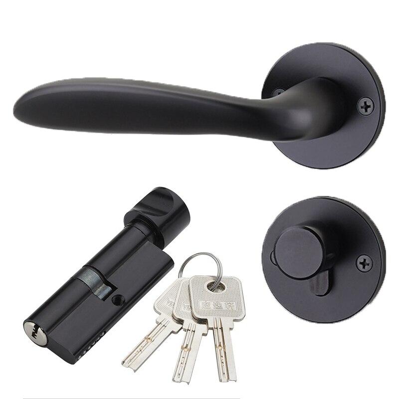 1Pc Space Aluminum Black Door Handle Set with Lock Durable Cylinder Front Lever Latch Home Security Modernized Simple Handleset