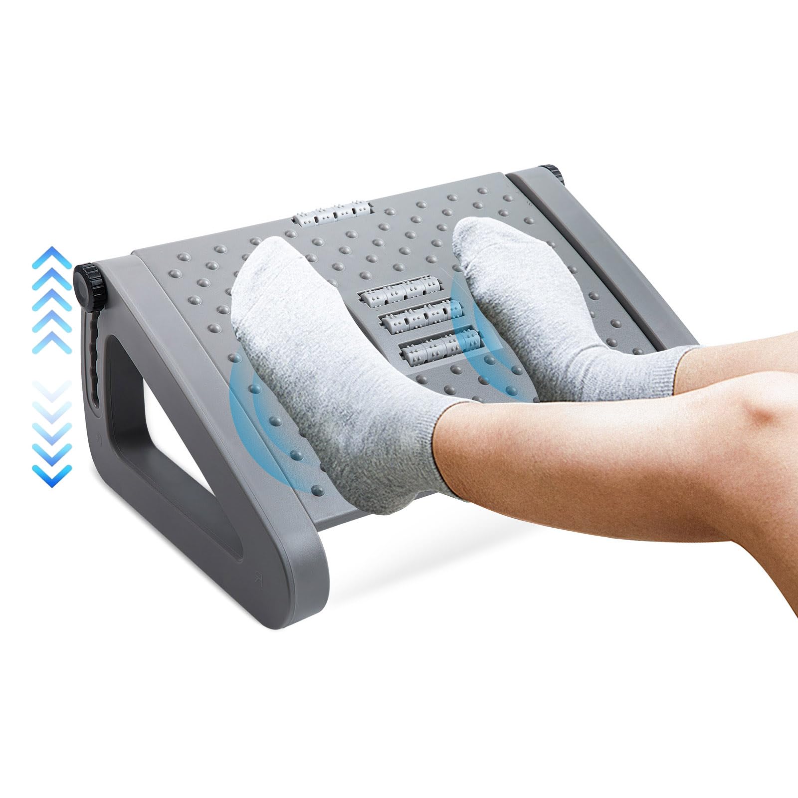 Fußstütze unter dem Schreibtisch, ergonomischer Fußhocker mit Massagerollen, Schreibtisch-Beinstütze, Schmerzlinderung für die Arbeit im Home-Office: Licht Grau