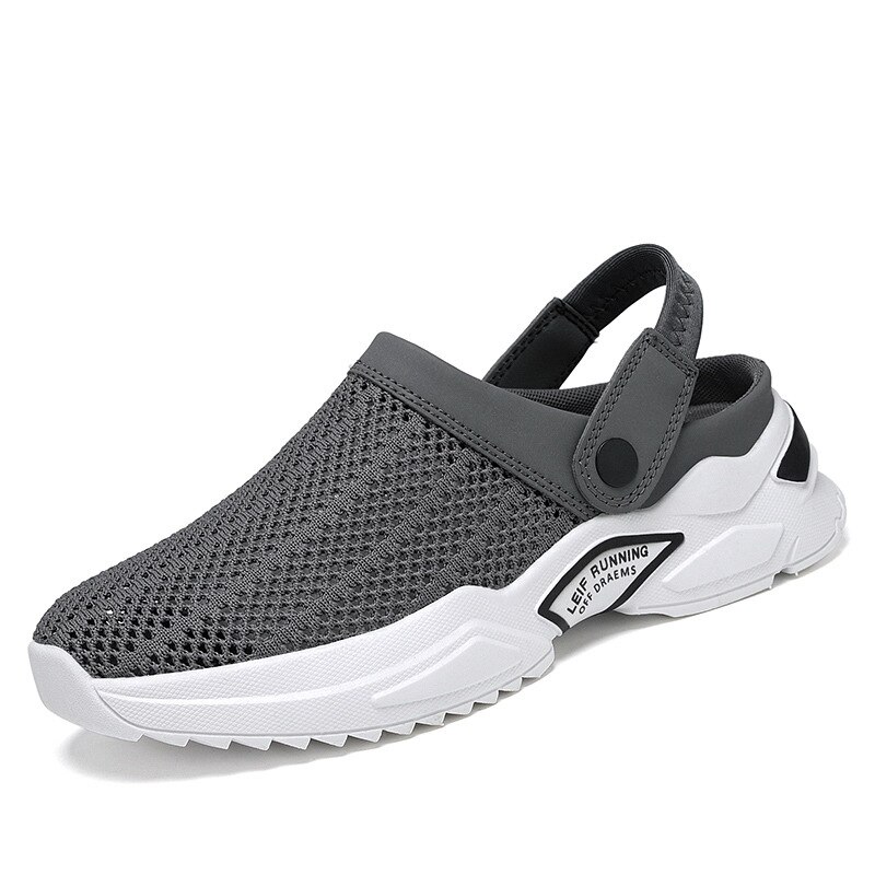 2022 nouvelles pantoufles grande taille pour hommes, demi-pantoufles, sandales à trous pour étudiants, chaussures de plage, été: GRAY / 40