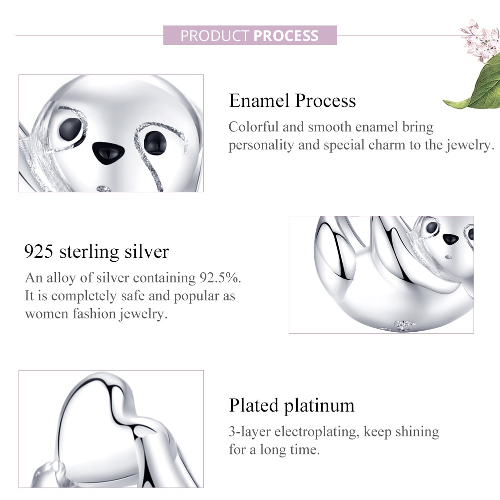 Animal Beads BISAER 925 Sterling Silver Lazy Sloth Beads Charms fit for Original Bracelets Silver 925 Jewelry EFC109