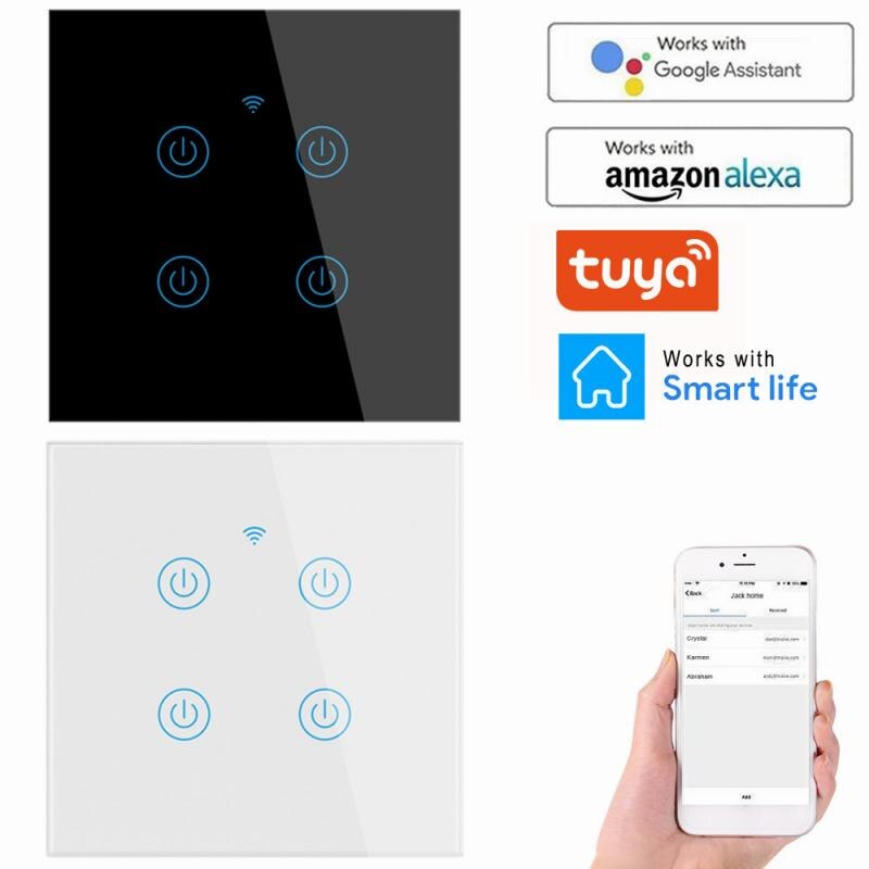 1/2/3/4 Gang Tuya Wifi Smart Touch Schakelaar 220-240V Slimme Leven Muur Button Smart licht Schakelaar Voor Alexa En Google Home Assistent
