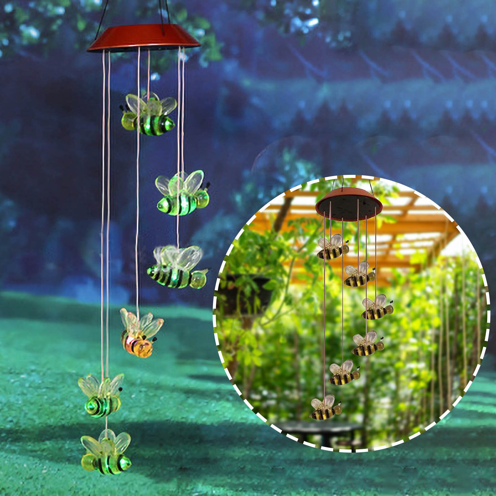 Kleur Veranderende Outdoor Hanger Bel Zonne-energie Lamp Bee Wind Chime Led Light Solar Bee Speelgoed Decoratieve wind Chime