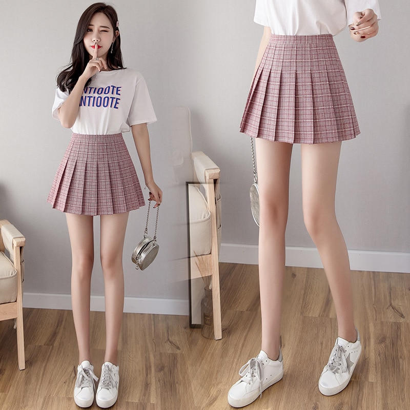 Girls plaid short dress high waist pleated tennis skirt uniform underwear shorts tennis badminton skirt