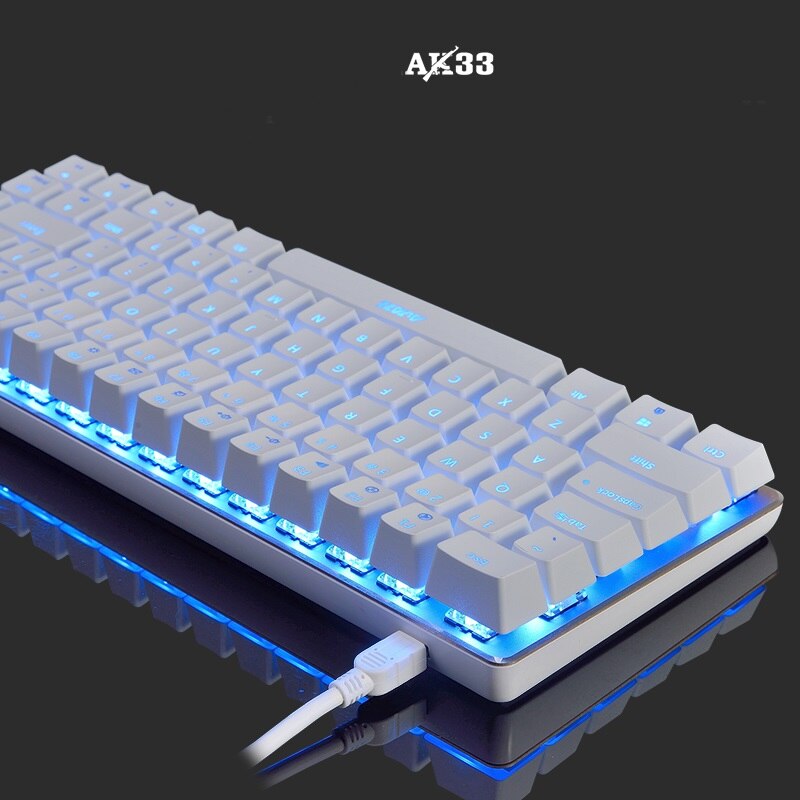 Ajazz AK33 82 clé alliage panneau USB filaire rétro-éclairage mécanique jeu clavier bleu/noir axe avec câble détachable