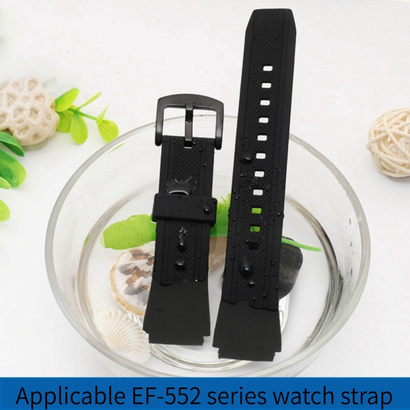 Silicone Rubber Sports Watch Strap For Casio 5119 Edifice EF-552 Watchband EF-552D-1A Men's Bracelet Stainless Buckle Black 20mm