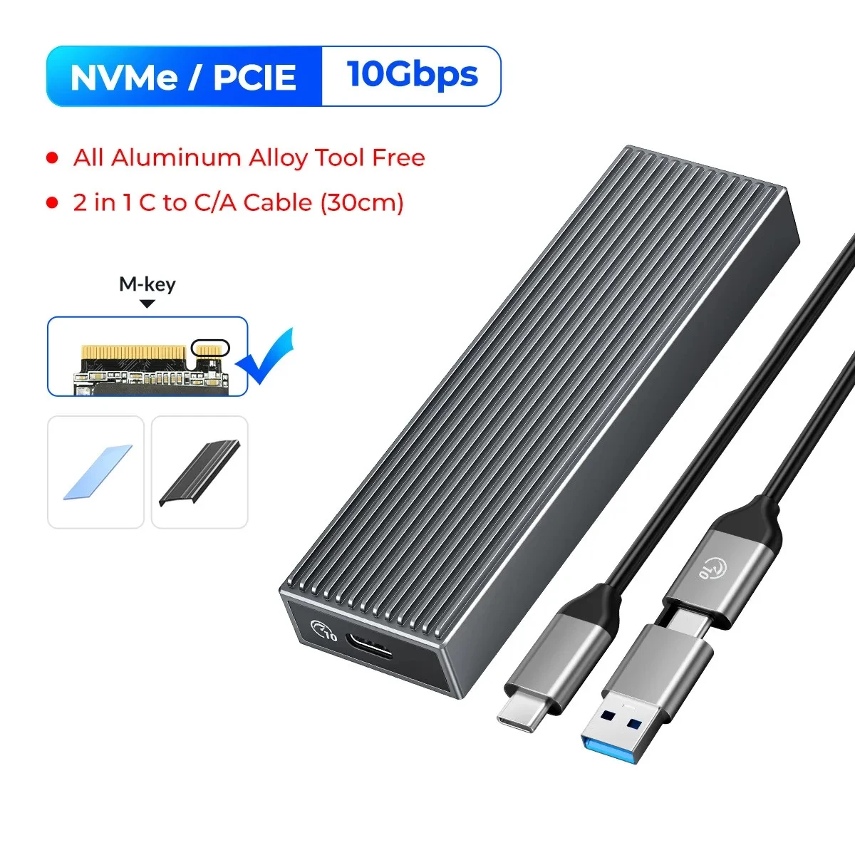 ORICO 10Gbps M.2 NVMe SSD Enclosure Aluminum Type C USB 3.2 Gen2 Tool-Free M.2 NVMe to USB Adapter for PCIe NVMe and SATA SSD: Blue