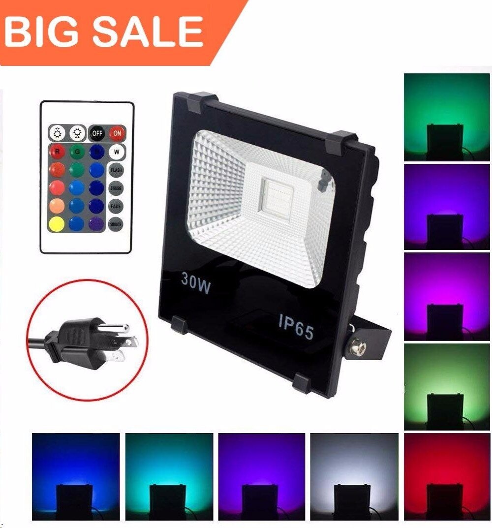 30W RGB LED Flood Lights, Waterproof Outdoor Color Changing LED Security Light with Remote Control, Dimmable Wall Washer Li ST60