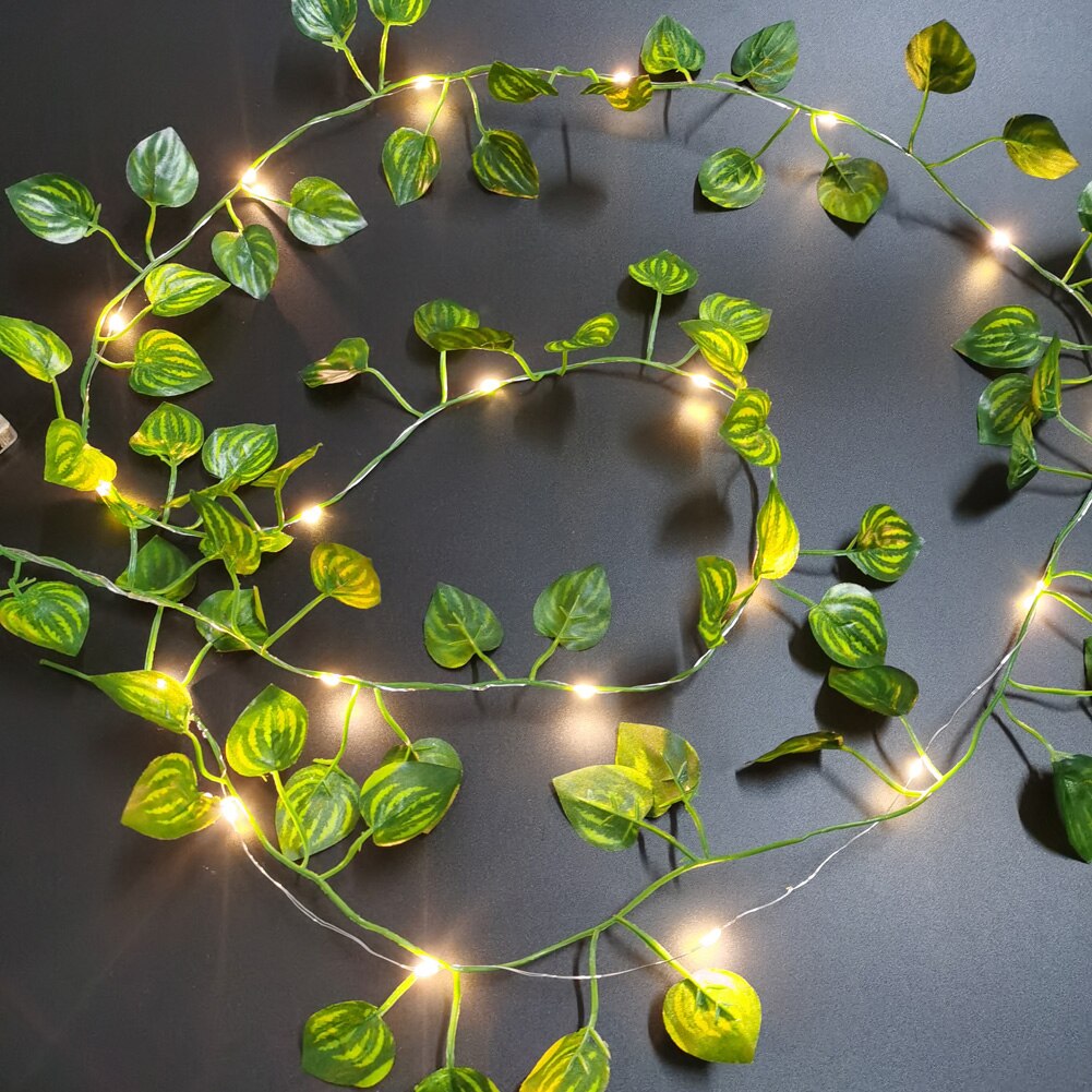 2m/ 20 led kunstige planter streng lys grøn blad efeu vin fe lys streng ahorn blade lampe krans gør-det-selv hængende belysning: Vandmelon vinstokke