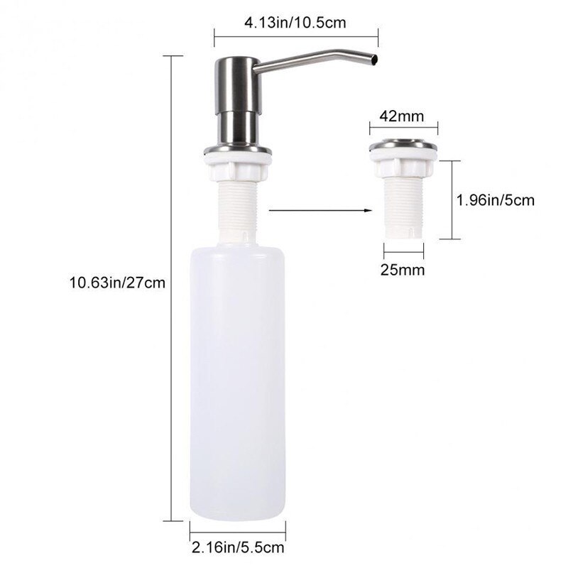 300ML Kitchen Sink Soap Dispenser Brushed Stainless Steel Soap Bottle Bathroom Manually Press Soap Bottle Kitchen Accessories: Silver