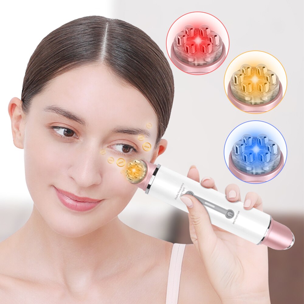 Masajeador de ojos LED con luz roja, dispositivo de belleza para estiramiento de ojos y cara de fotones, EMS RF, eliminación de ojeras y arrugas, máquina de masaje de vibración