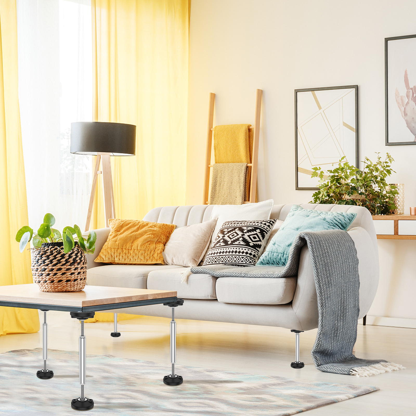 2Pcs Telescopic Support Rod Support Frame Jack 300kg Weight Capacity Adjustable height Furniture heightening legs