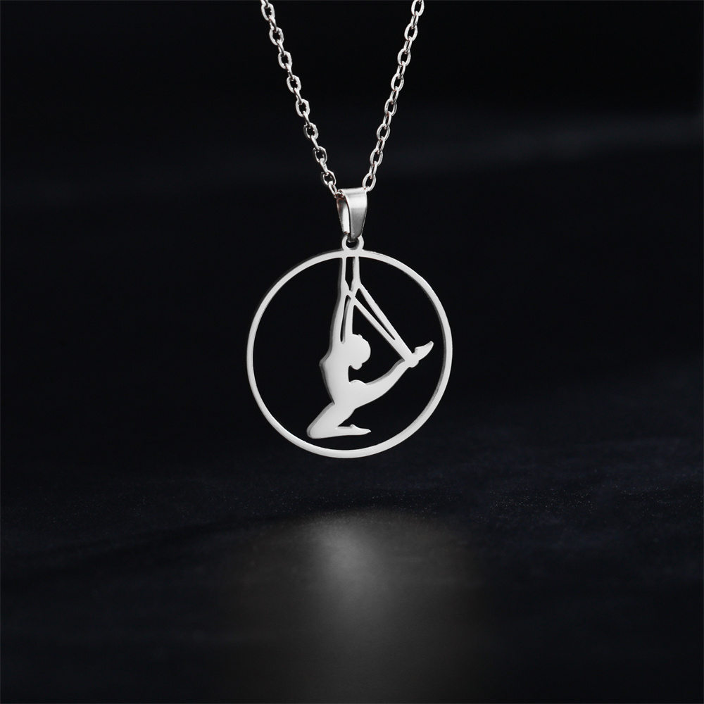 EUEAVAN-collares con colgante redondo para gimnasia rítmica, bailarina, para mujeres y niñas, collar de Yoga para gimnasta de acero inoxidable, joyería deportiva