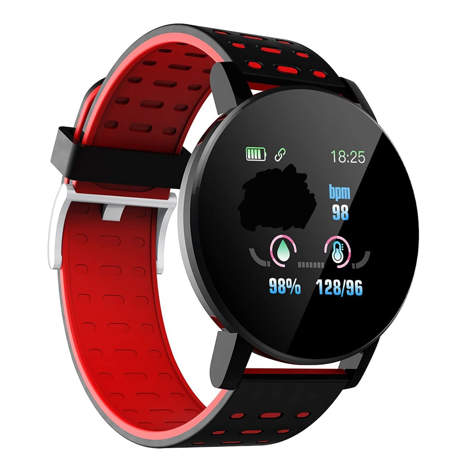 Smartwatch Walk Step Counter Heart Rate Blood Pressure Monitor Bracelet Pedometer Waterproof Fitness Tracker: Red