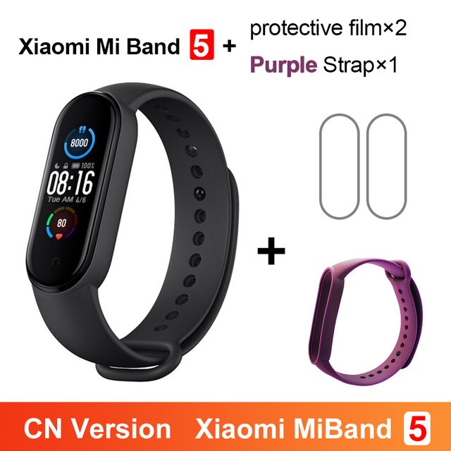 Xiaomi Mi Band 5 Fitness Bracelet Magnetic Charge 24h Heart Rate Sleep REM Nap Step Swim Sport Monitor Remind Alarm Miband 5: CN Purple N Film