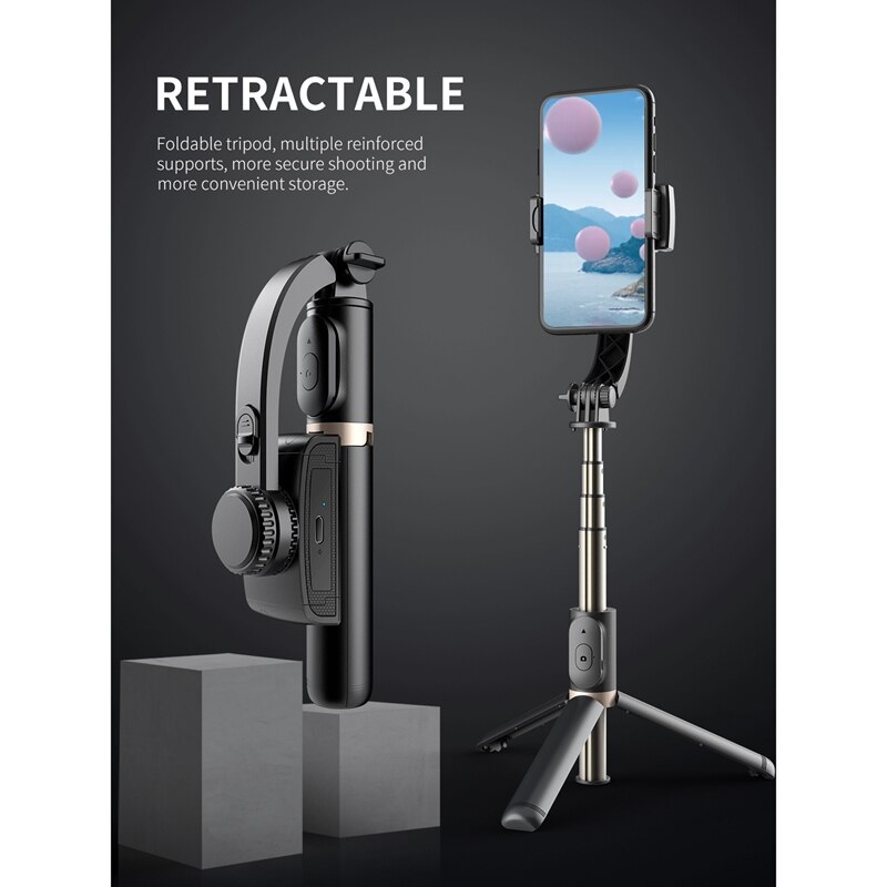 Kabelloser bluetooth-selfie-stick mit multifunktionalem stabilisator, anti-wackel-funktion und faltbarer handyhalterung für ios und android