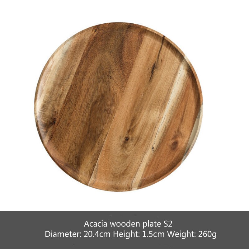 2 Japan-Style Rubber Wooden Tray Acacia Mangium Tableware Household Simple Solid Wood Disc Steak Cake Snack Healthy Wooden Dish: Acacia wooden S2
