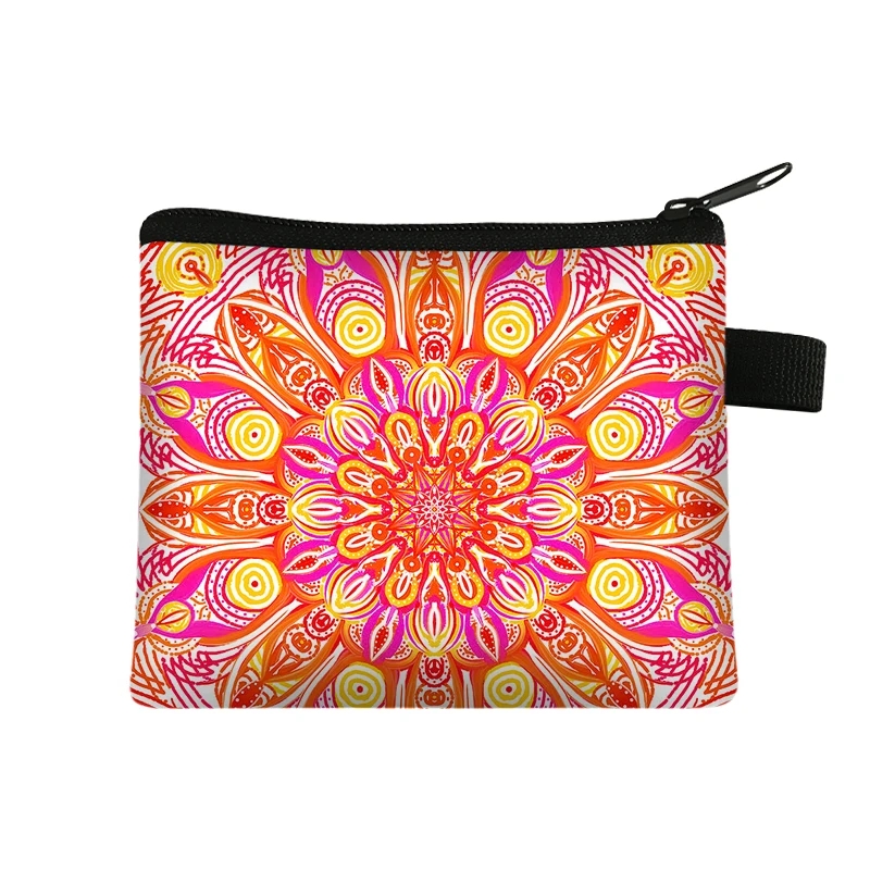 Møntpung dame lille pung dame flerfarvet mønster sød møntpose mandala blomsterprint id kreditkort etui mini møntholder: Dyb blå