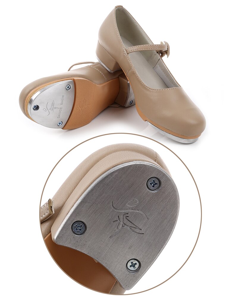 Chaussures de danse à talons bas en T pour filles, en cuir verni, noir, Jazz Step Dance, sabots, taille 23-42