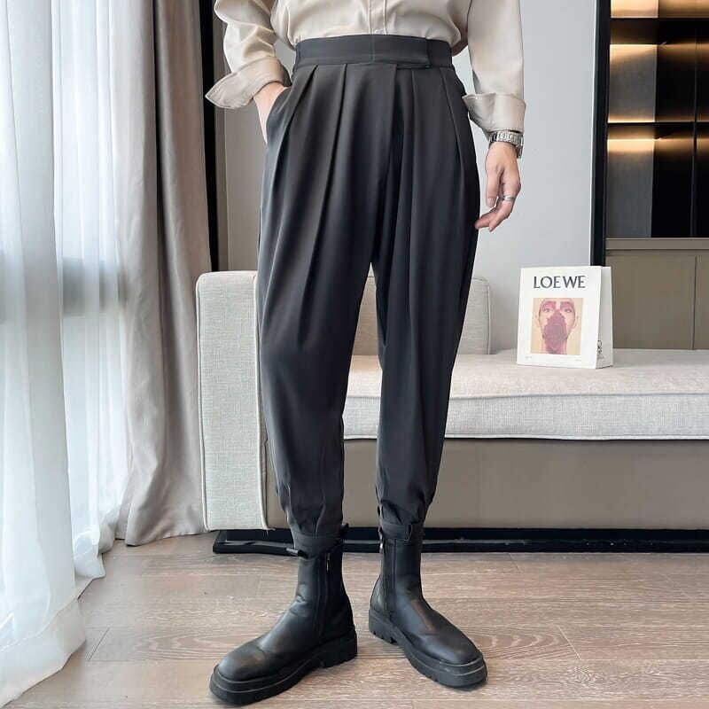 Pantalones de Velcro para hombre, botas Martin de tendencia, cintura elástica, pantalones casuales de gran tamaño, pantalones bombachos bonitos, Otoño e Invierno: M / Black
