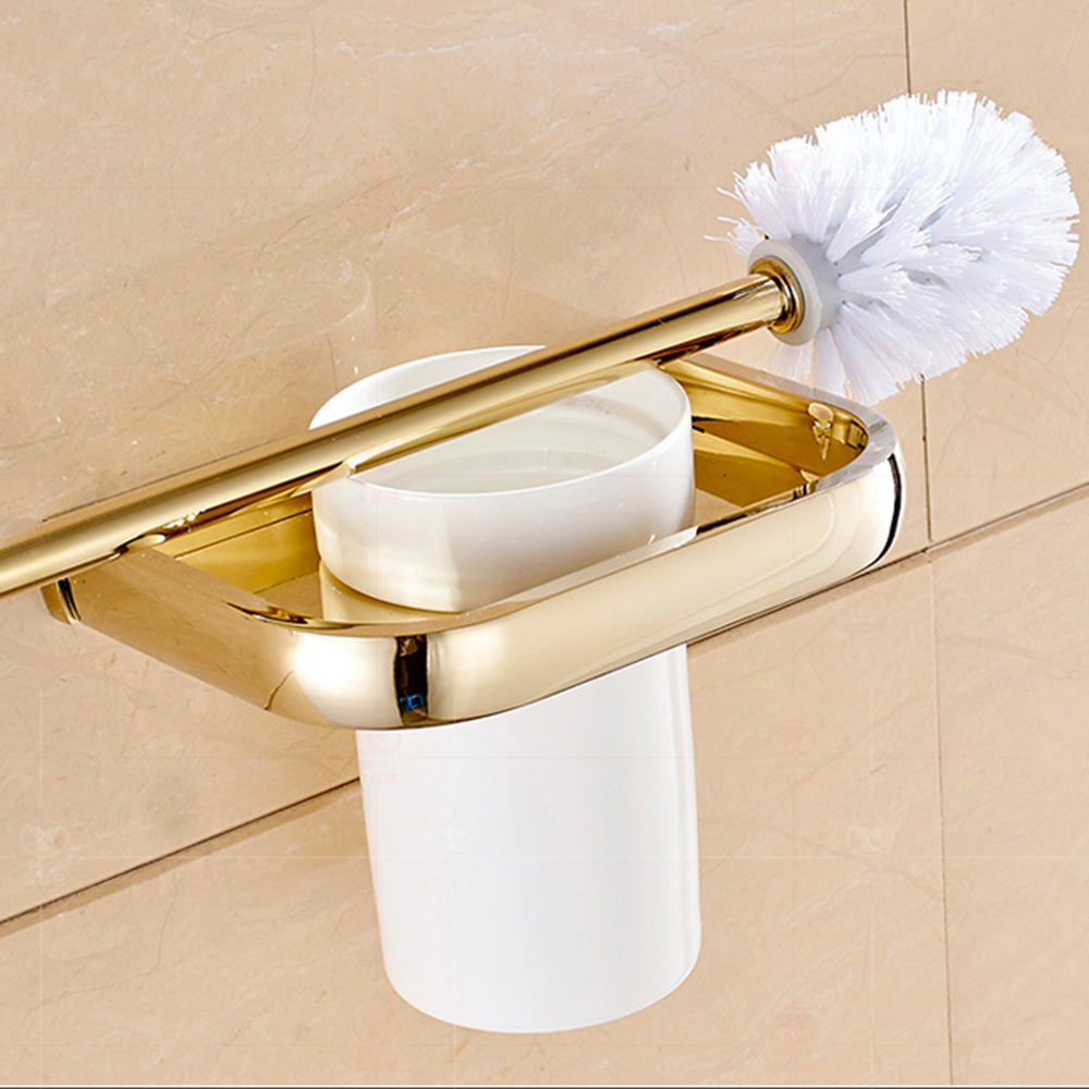 Set de accesorios de baño cuadrados de latón dorado de POIQIHY, estante para toallas, soporte de papel higiénico para Bar, soporte para toallas, gancho de tela, soporte para cepillo de baño PHY016