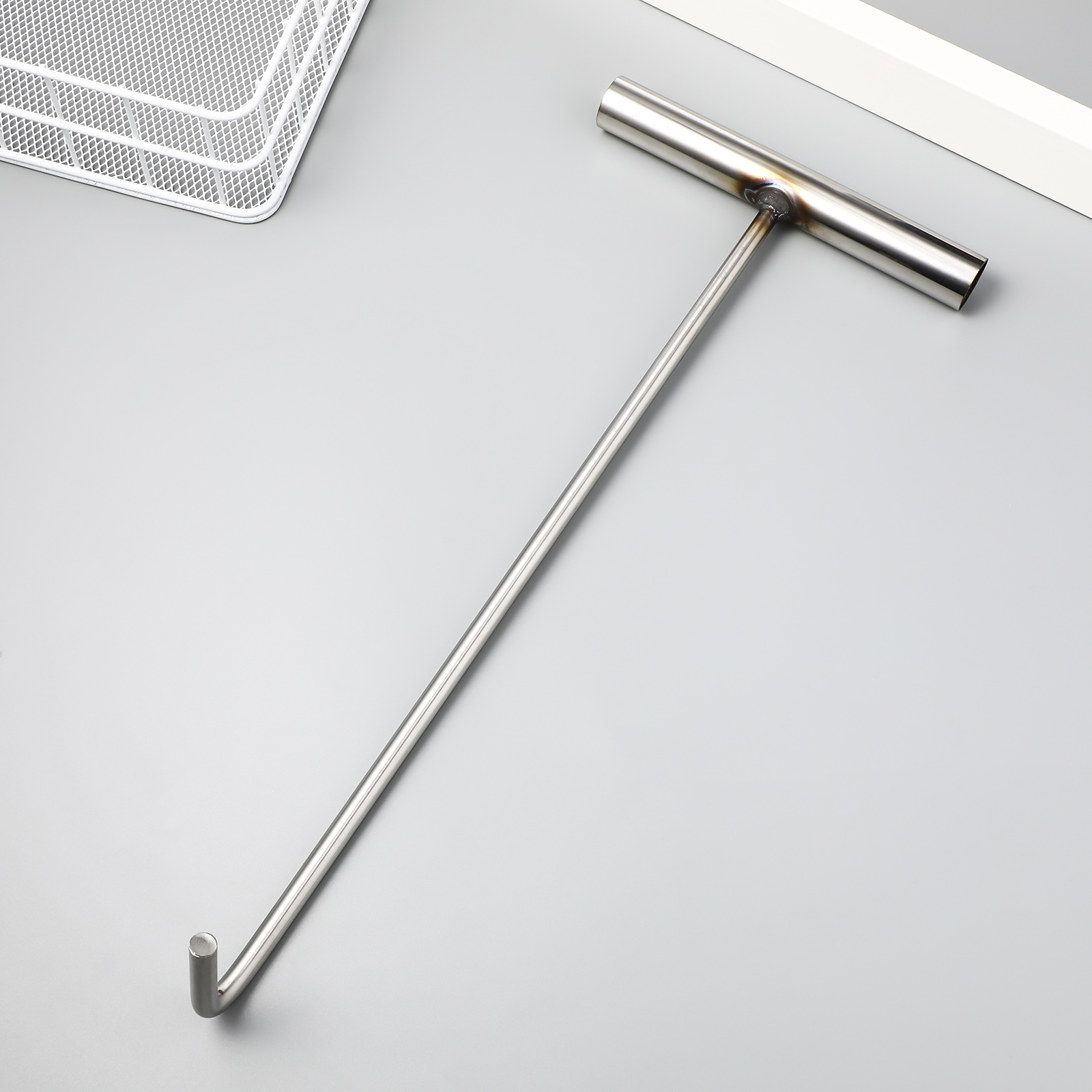 1 t-krok i rustfritt stål 38cm diameter 8mm løfteverktøy for kumlokk med sløv spiss, robust kloakkvedlikehold, enkel å åpne brønnlokket med