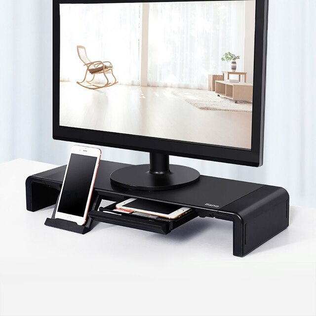 Aluminum Monitor Stand Riser Computer with Drawer Desktop Holder Bracket Organizer for iMac/ MacBook Keyboard Mouse Desk Storage: Q5