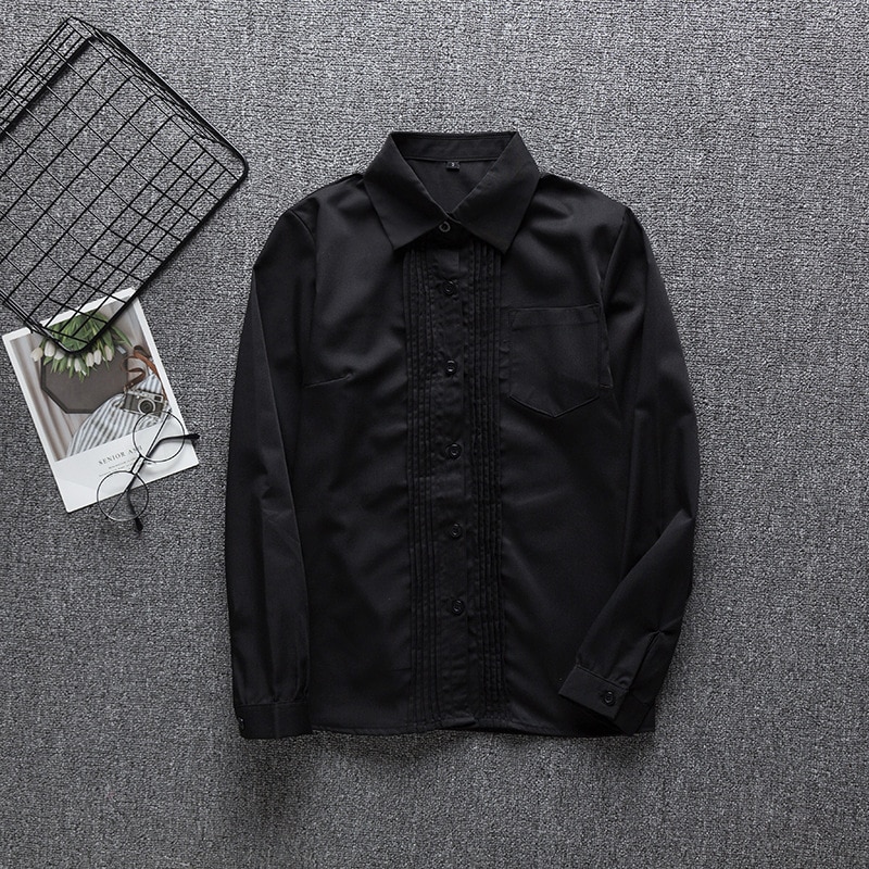 Camisa escolar japonesa feminina, uniforme de trabalho para meninas, estudantes de algodão preto, uniforme jk, camisa preta de manga longa