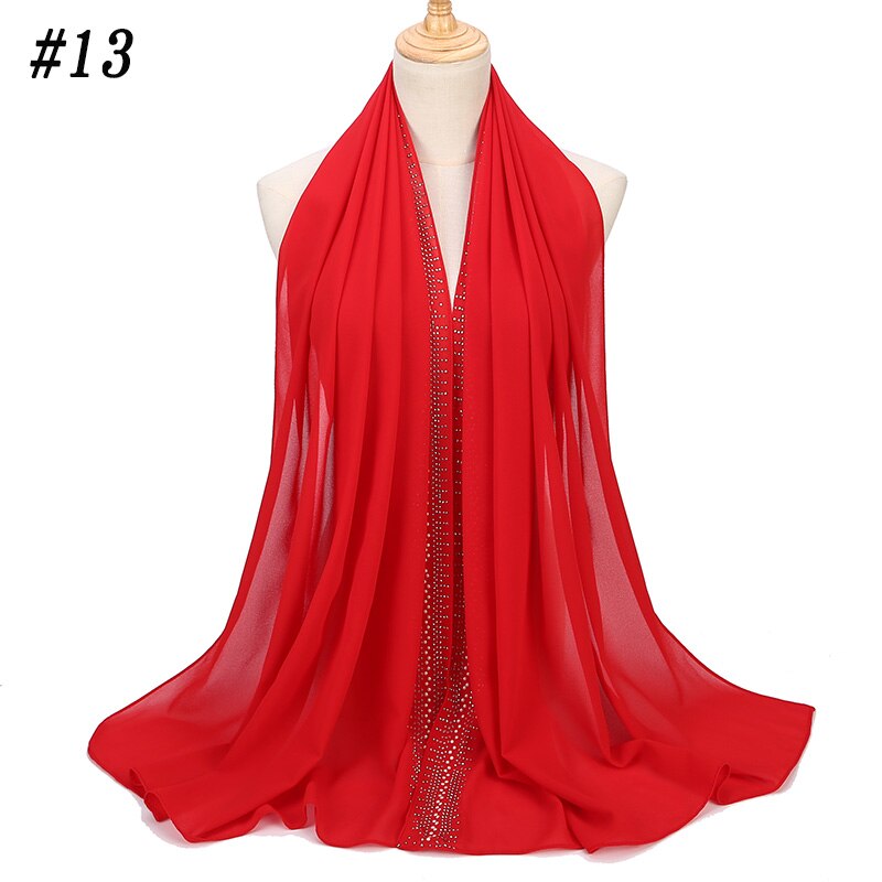 Bubbles Chiffon Scarf With Diamond Women Muslim Solid Color hijab Scarf Female Scarf Shawl Bead Wrap Muslim Hijabs: Color 13
