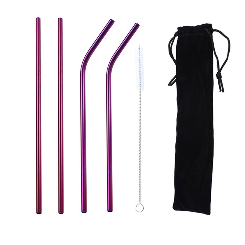 4Pcs Drinking Straw 304 Stainless Steel Straws Reusable Straws Eco Friendly Straight Straw Metal Straw Drinks Bar Accessories: 215mm 6mm Purple