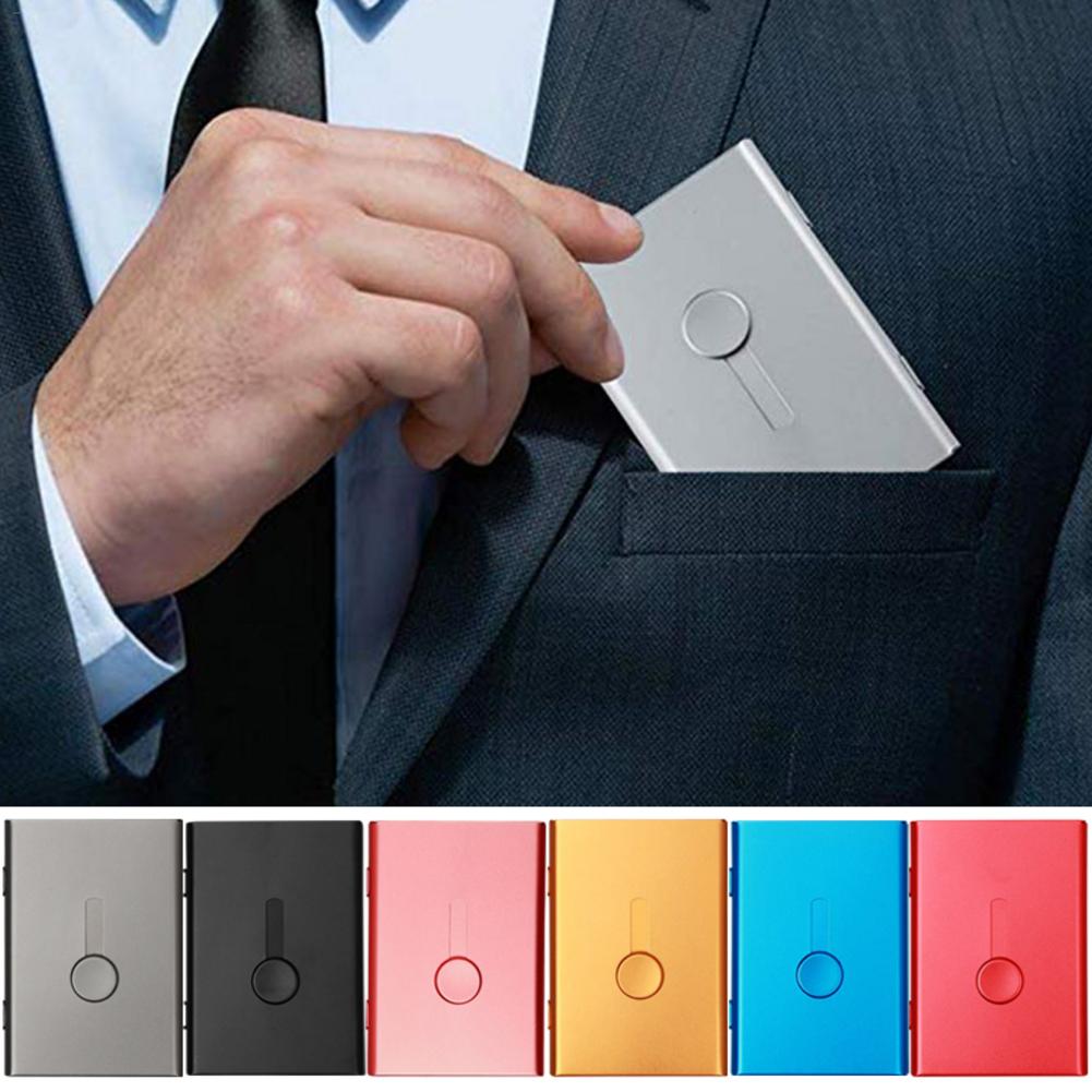 Visitkort indehaver hånd push kort sag bankkort medlemskab pakke metal ultra tynd visitkort emballage boks arrangør