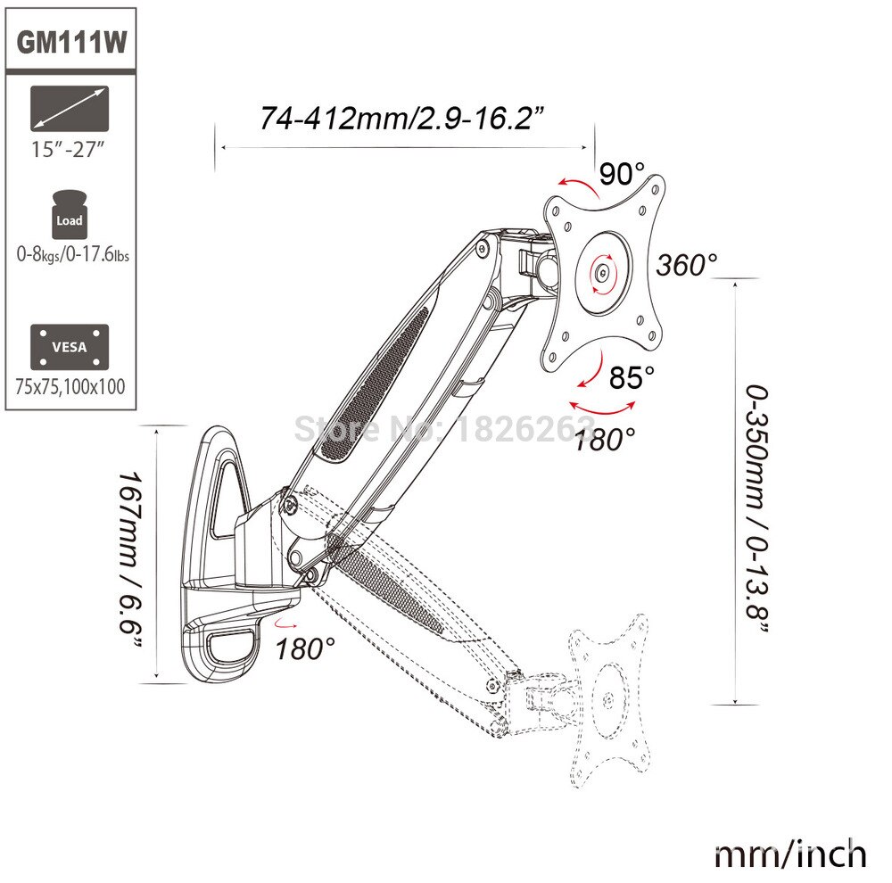 Aluminium Gas Lente 360 Graden 15-27 inch LCD LED TV Wall Mount Full Motion Hoogte Verstelbare Monitor Houder arm Beugel