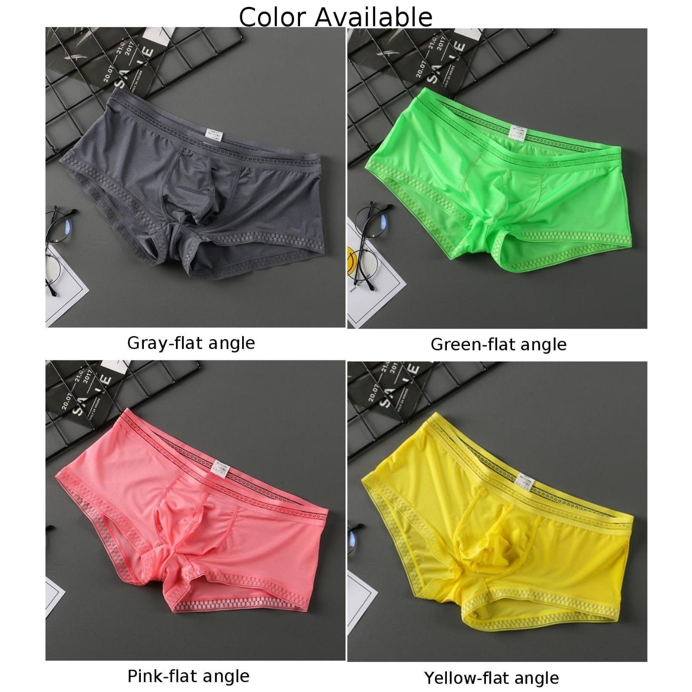 Men&#39;s Sexy Underwear Ice Silk Brief Pantie Low Waist Men Lingerie see through Pant Underpants Tangas Intimate man bottom shorts