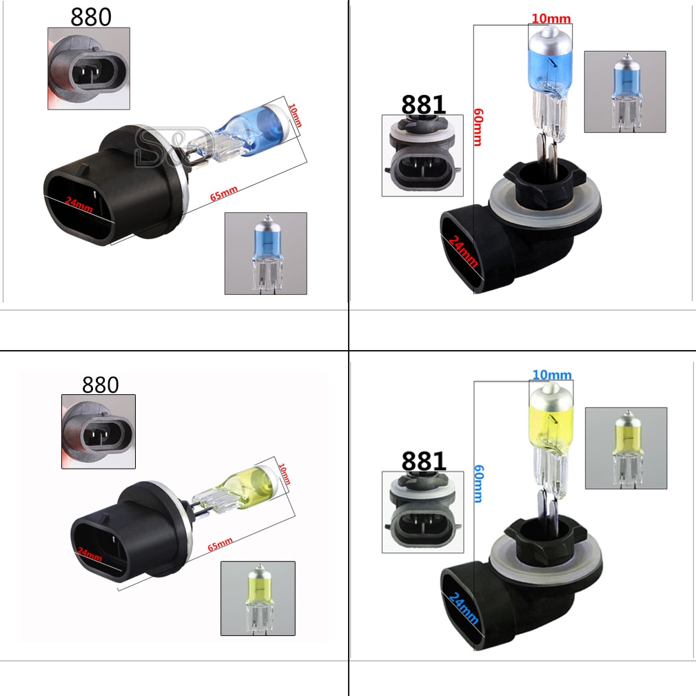 Ampoule H27 à halogène 27W-881 H27W | 894, phare, phare, phare, feu roulant, parking, blanc, jaune, ambre, D020, 880