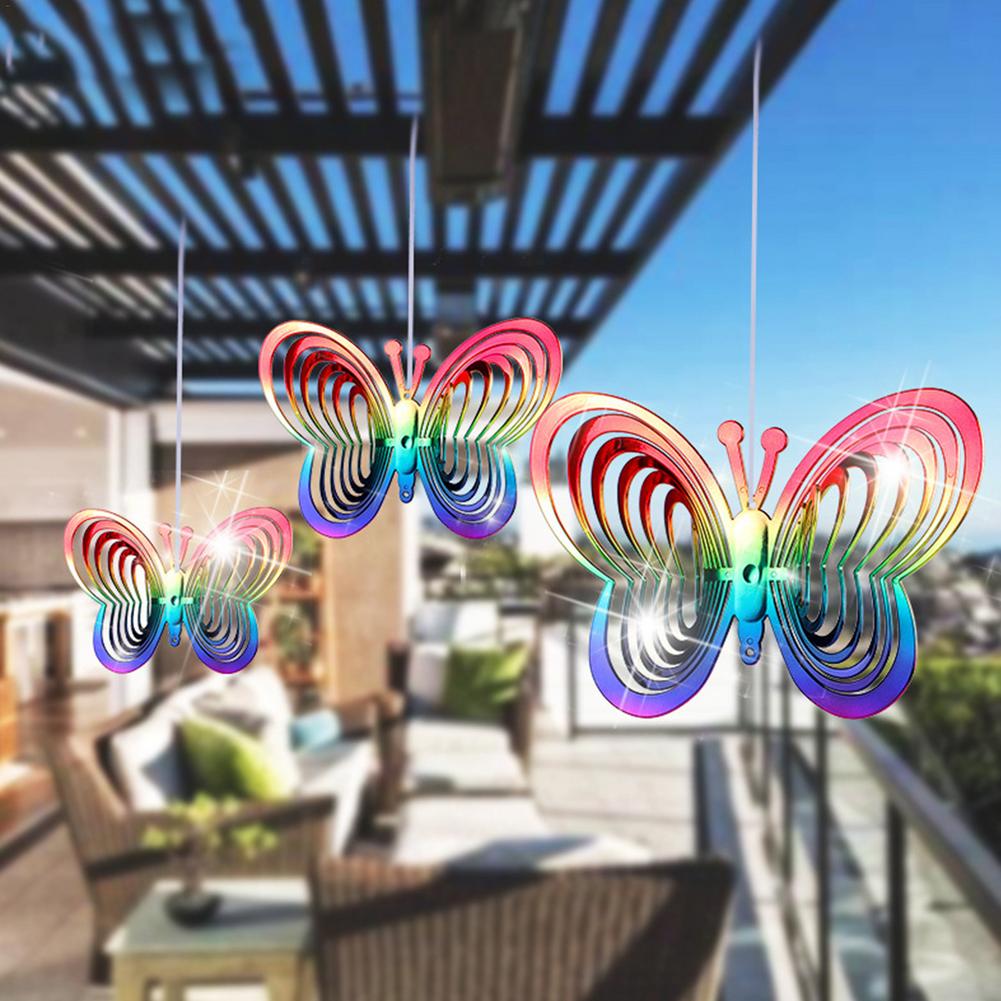 Beating Wind Spinner Butterfly Shape 3D Rotating Wind Chime Bell Hanging Ornament Wind Catcher Outdoor Garden Decoration