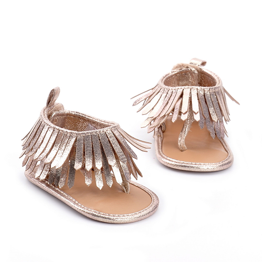 Mærke spædbarn baby pige skridsikker blød sål krybbe sko kvast moccasin sandal sko: Guld / 7-12 måneder
