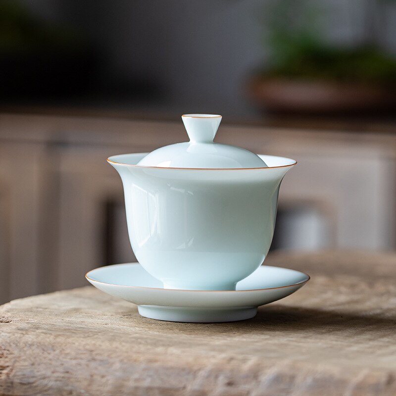 Eggshell Porcelain Handmade Ceramic Venti Tea Sancai Bowl Kung Fu Tea Bowls Sopera De Ceramica Gaiwan Coarse Pottery Tea Set: Cover bowl A