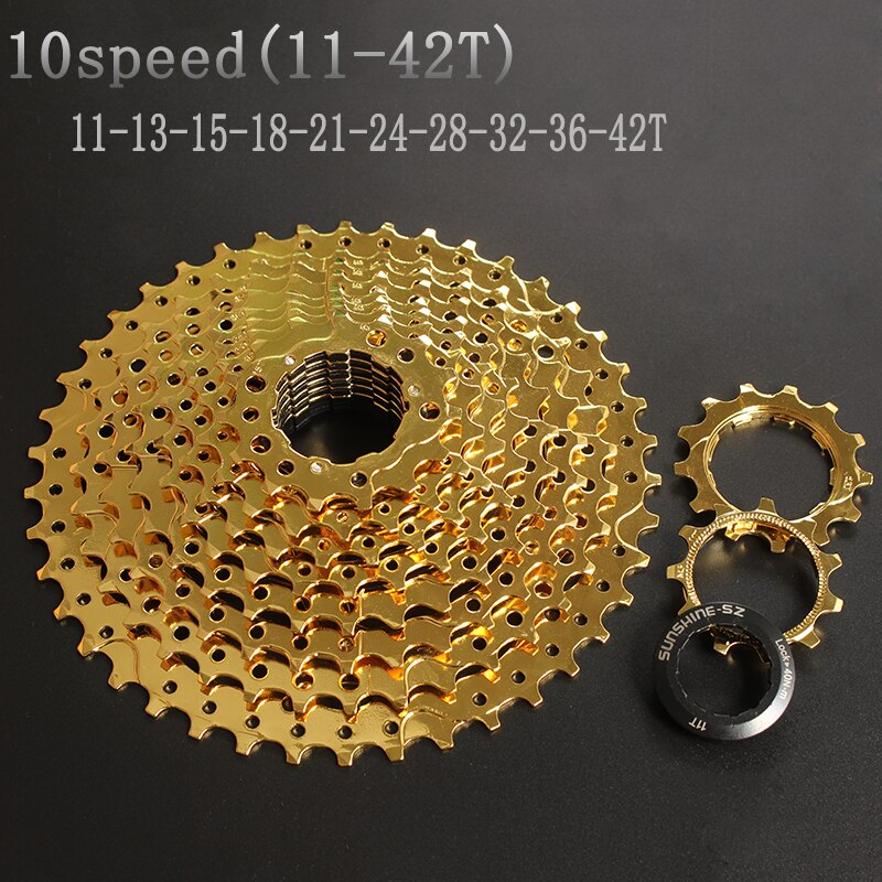 SUNSHINE-SZ 11-42T 10Speed Cassette 10 s Gold Freewheel MTB Mountain Bike Bicycle Steel Golden Sprockets for parts System