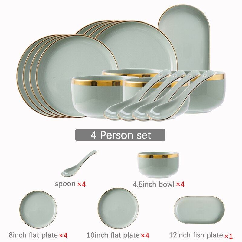 Tableware Set Dishes Dinner Plates Steak Food Dessert Plate Green Salad Soup Bowl Plates and Bowls Set for Family Hotel