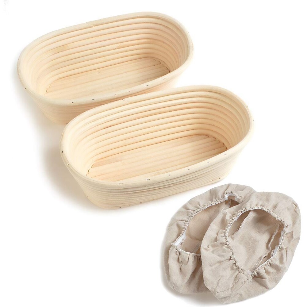 Banneton-cesta ovalada de mimbre para fermentación de pan, cesta de fermentación de masa de mimbre Natural, para hornear, 2 piezas
