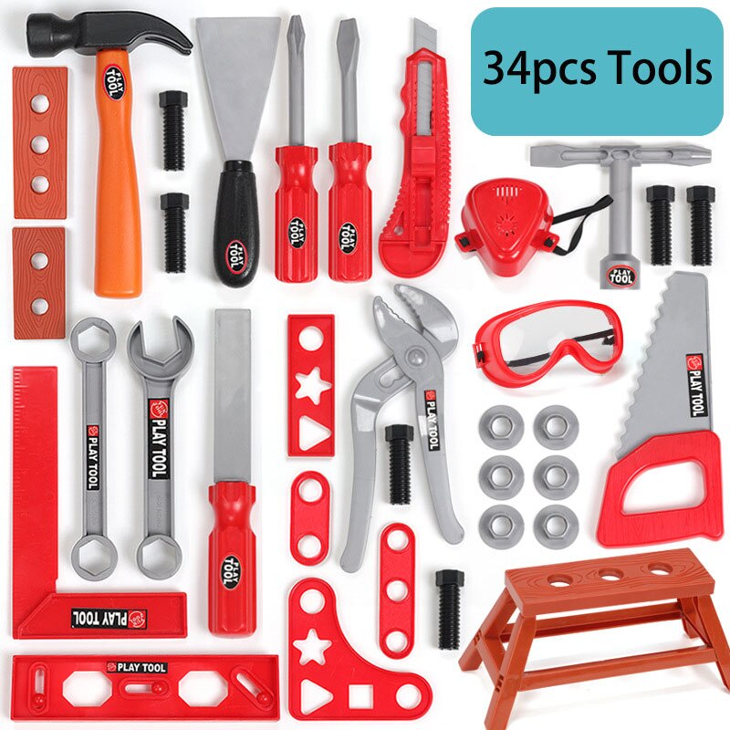 Kids Kinderen Gereedschap Set Techniek Tool Kit Thuis Huis Play Set Tuin Reparatie Speelgoed Educatief Pretend Play Speelgoed Voor jongen: 34pcs