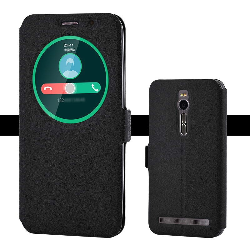 Flip Cover for Asus Zenfone 2 ZE551ML Case Quick Answer Window Leather Cover Cases for Zenfone2 ZE550ML Z00ADB Z008D Phone Case: Black