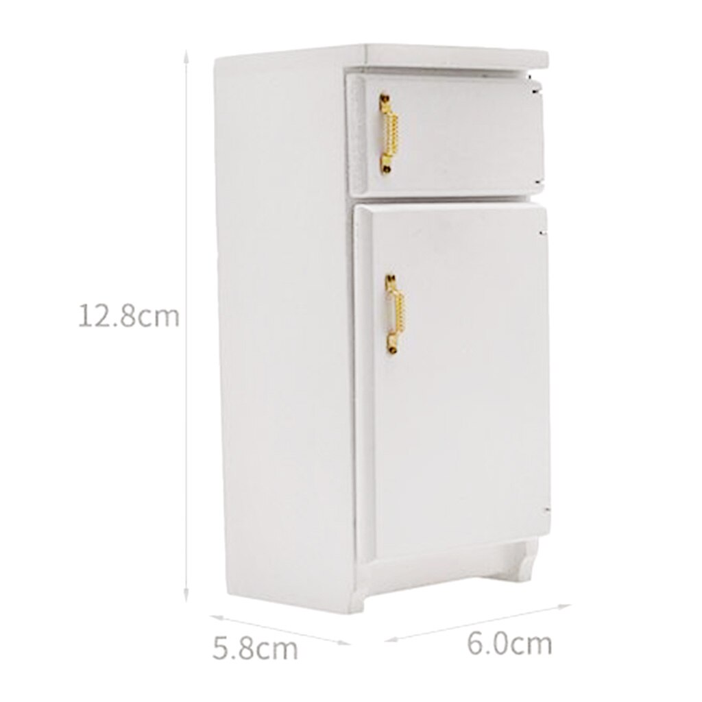 Mini poppenhuis koelkast houten compacte poppenhuis meubels mini koelkast voor kinderen peuter poppenhuis accessoires (wit)